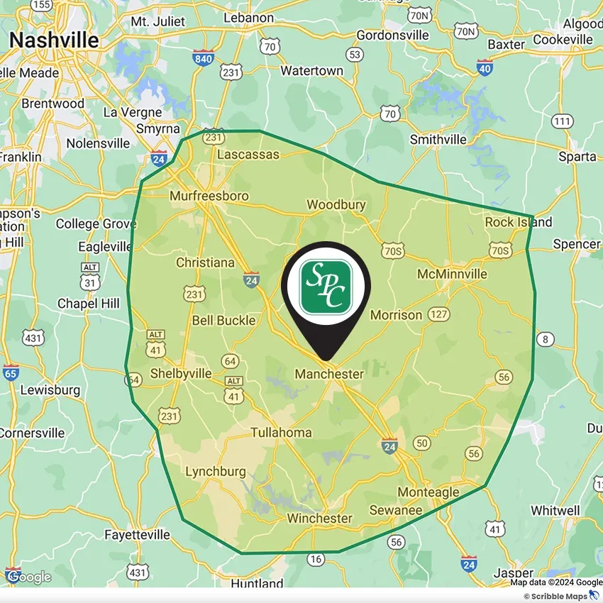 Sherrill Pest Control Service Area Map Manchester, TN